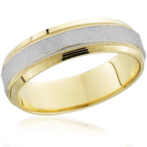 Mens Hammered Two Tone 14k White & Yellow Gold Wedding Band 6mm Wide Ring Solid