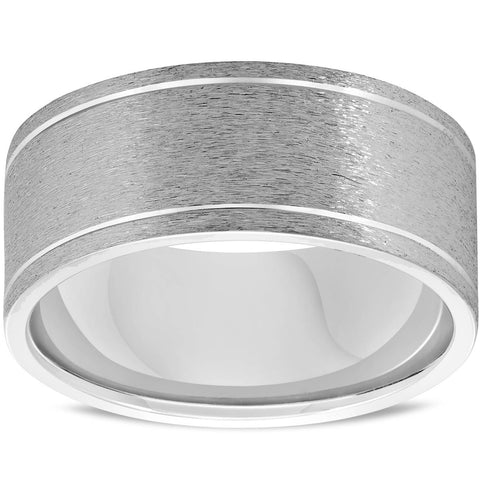 8MM Wide Mens Solid 14K White Gold Comfort Fit Brushed New Wedding Ring Band