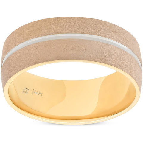 Mens 8mm Two Tone Wedding Band 14K Gold New Ring