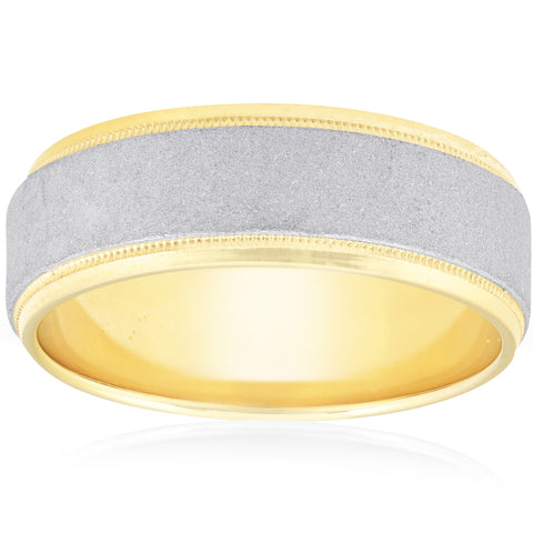 950 Platinum & 18K Yellow Gold 7mm Hammered Wedding Band Men's Comfort Fit Ring