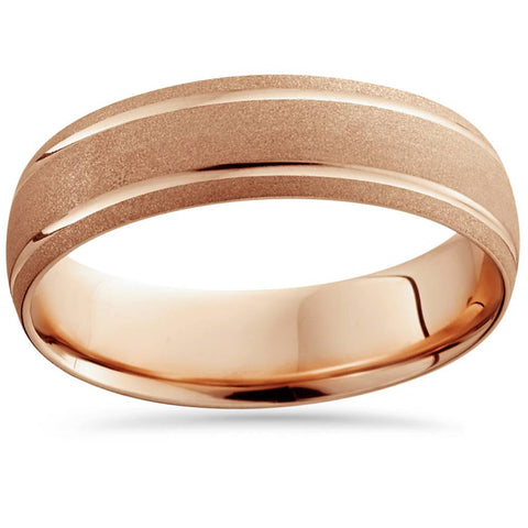14K Rose Gold Mens Brushed Dome Double Line Wedding Band 6mm Wide Ring