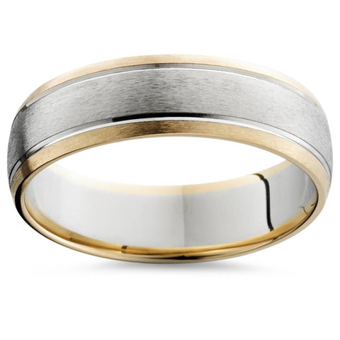 Mens 14k Gold Two Tone Brushed Wedding Ring Band New