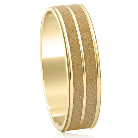 Mens 14K Yellow Gold Brushed Comfort Fit Wedding Band 6MM Wide