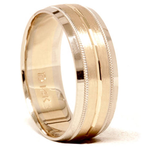 Mens 14K Gold 8mm Comfort Fit Two Tone Wedding Band