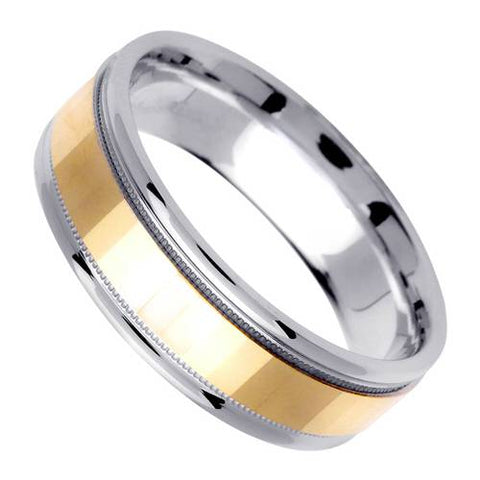 Men's 6MM Two Tonned White & Yellow Gold High Polished Wedding Band Ring