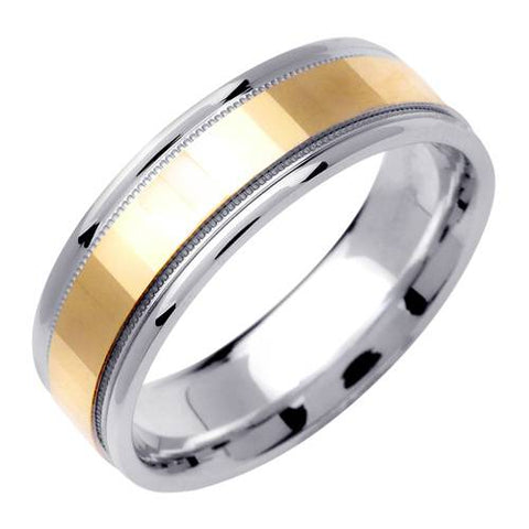 Men's 6MM Two Tonned White & Yellow Gold High Polished Wedding Band Ring