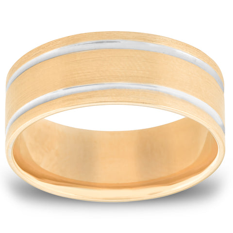 Mens Gold 8mm Two Tone Comfort Fit Wedding Band Ring