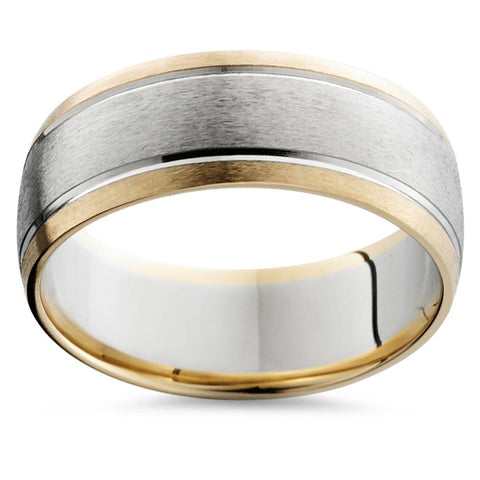 Mens Gold 8mm Two Tone Comfort Fit Wedding Band Ring 14k White and Yellow Gold