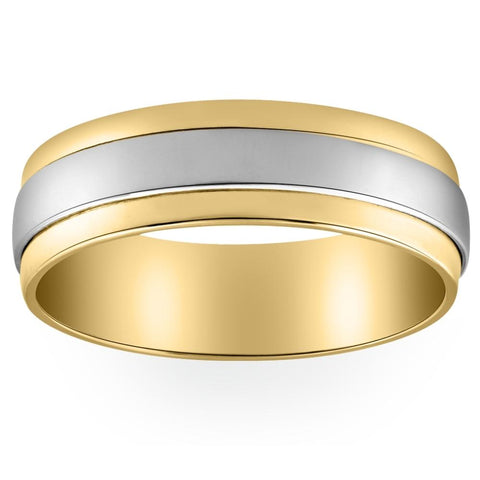 Mens 950 Platinum & 18K Yellow Gold Two Tone Polished 6mm Wedding Band New