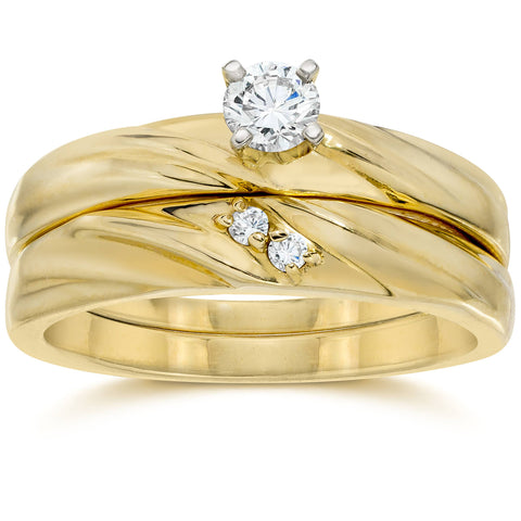 1/4Ct Diamond Engagement Wedding Ring Set 10K Yellow Gold