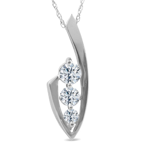 1/2ct Three Stone Diamond 14k White Gold Pendant Necklace