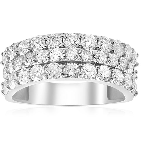 1 3/4ct Diamond Wedding Ring 14K White Gold Womens Triple Three Row Anniversary