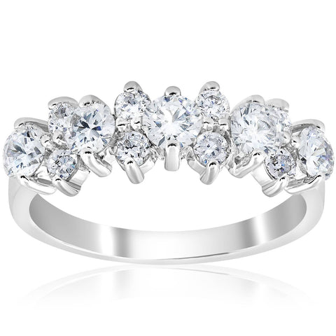1 1/4 Ct Round Diamond Anniversary Women's Wedding Stackable Ring 14K White Gold