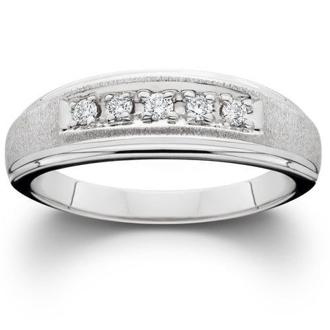 Men's Diamond Wedding Brushed Ring 10K White Gold