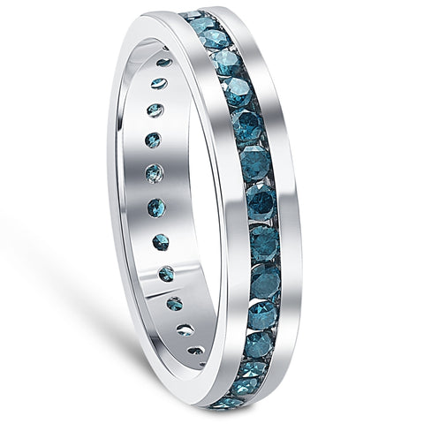 1 1/5ct Treated Blue Diamond Channel Set Eternity Ring 14K White Gold