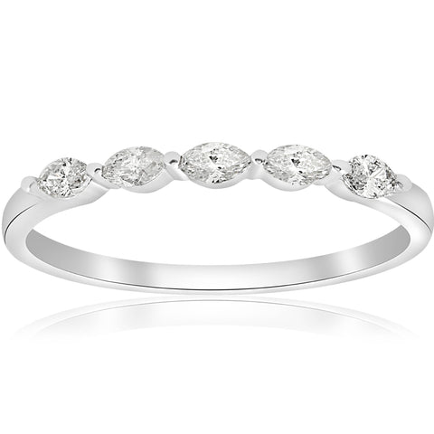 1/2ct Marquise Diamond Five Stone Wedding Ring 14K White Gold