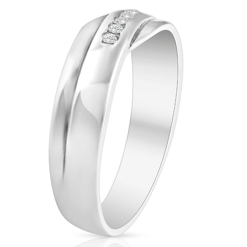 Mens Cut Diamond Wedding Ring 1/6cttw 10K White Gold High Polished Channel Set