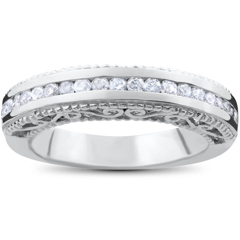 Stackable Diamond Ring 1/2ct Vintage Round Diamond Wedding Band 14K White Gold