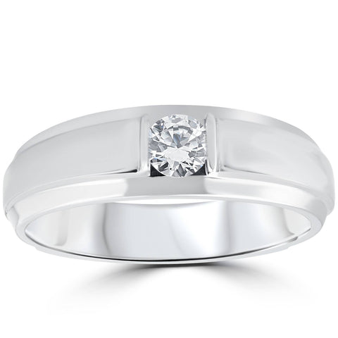 1/6Ct Men's Diamond Solitaire Ring 10K White Gold