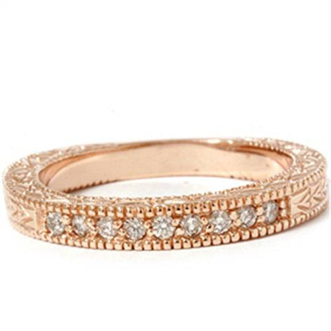 1/4ct Engraved Genuine Diamond Womens Wedding Ring 14K Rose Gold Vintage Band