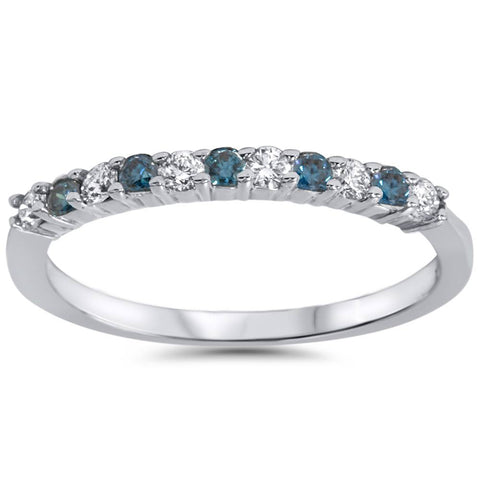 1/4ct Blue & White Diamond Anniversary Ring 14K White Gold