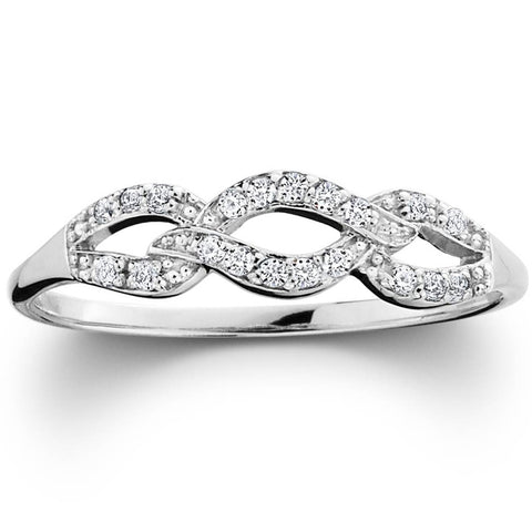 1/10ct Petite Diamond Infinity Stackable Womens Wedding Ring 10K White Gold