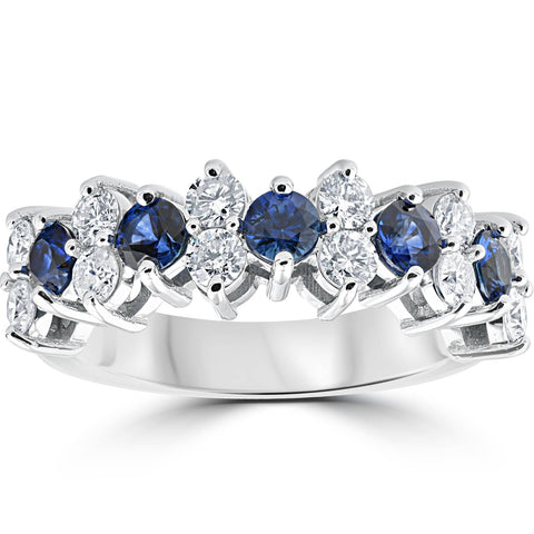 Large 2 1/2 cttw Blue Sapphire & Diamond Wedding Anniversary Ring 14k White Gold