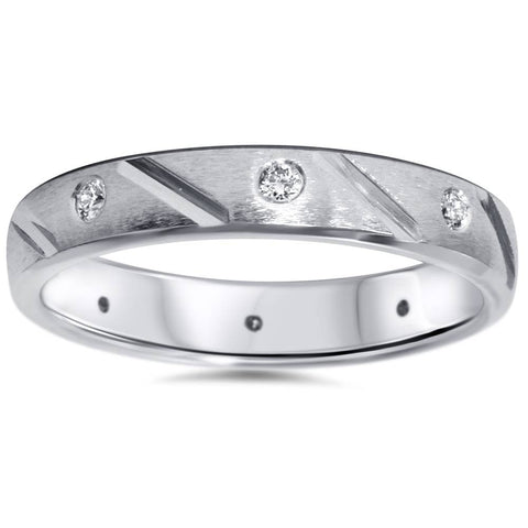 1/4ct Mens Diamond Wedding Ring 14K White Gold Comfort Fit
