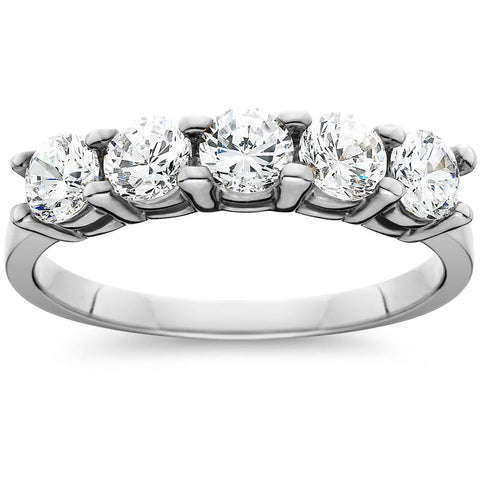 1Cttw 5-Stone Natural Round Diamond Wedding Anniversary Ring 14K White Gold Band