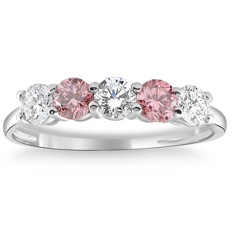 VS 1Ct TW Pink Diamond 5-Stone Anniversary Wedding Ring 14k White Gold Lab Grown