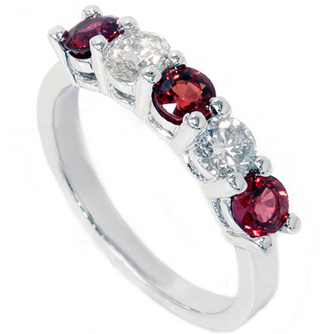 1 1/2ct Red Sapphire & Diamond Wedding Ring 14K White Gold