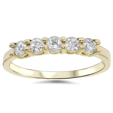 3/4ct Diamond 5-Stone Wedding Anniversary 14K Yellow Gold Ring Womens Band