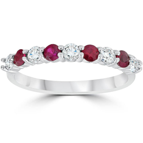 1/2Ct Ruby & Diamond Wedding Ring 10K White Gold