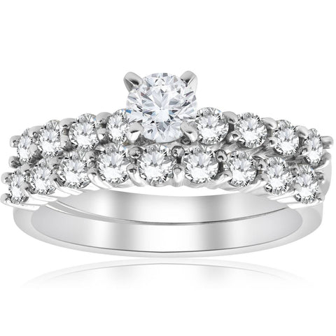 1 1/3 ct TDW Round Solitaire Diamond Engagement Ring Wedding Set 14k White Gold