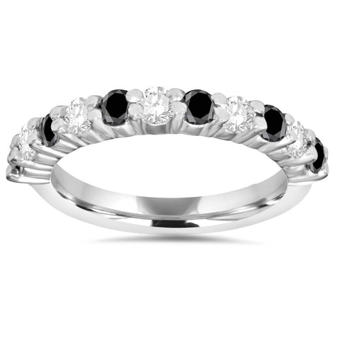 5/8Ct Heat Treated Black & White Diamond Wedding Ring 14K White Gold