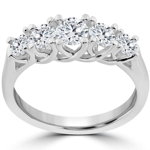 1 Ct 5-Stone Graduated Real Round Diamond Wedding Engagement Ring 14K White Gold