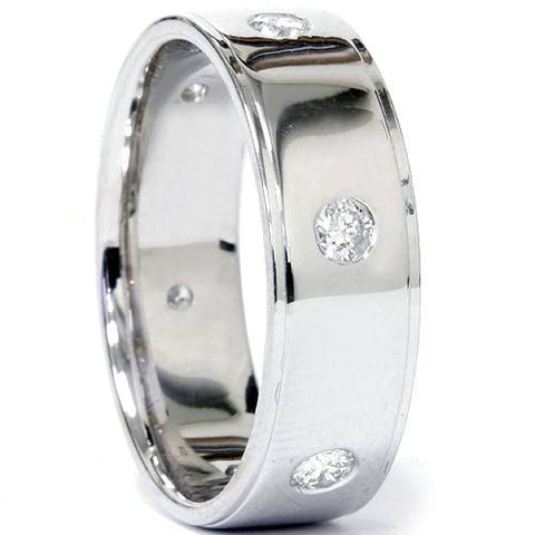 Mens 3/4ct Flat Step Cut Diamond High Polished Wedding Band 14k White Gold