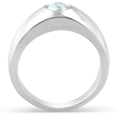 Mens 14k White Gold 1/2ct Solitaire Bezel Round Diamond Wedding Anniversary Ring