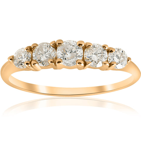 1 ct TDW 5-Stone Graduated Diamond Anniversary Engagement Ring 14k Yellow Gold