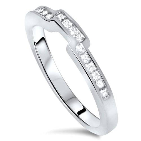 3/8ct Princess Cut Curved Diamond Ring 14k White Gold