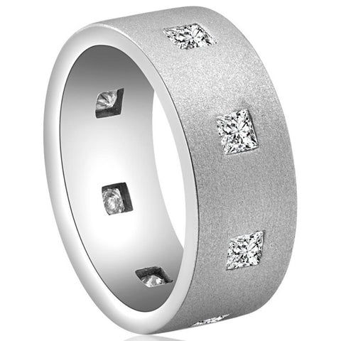 Mens 1ct 8mm Brushed Flat Comfort Fit Princess Cut Diamond Wedding Band Ring