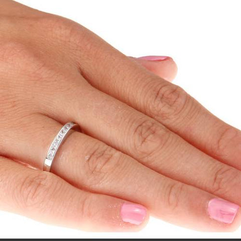1/2Ct Princess Cut Diamond Wedding Ring 14k White Gold Channel Set Womens Band