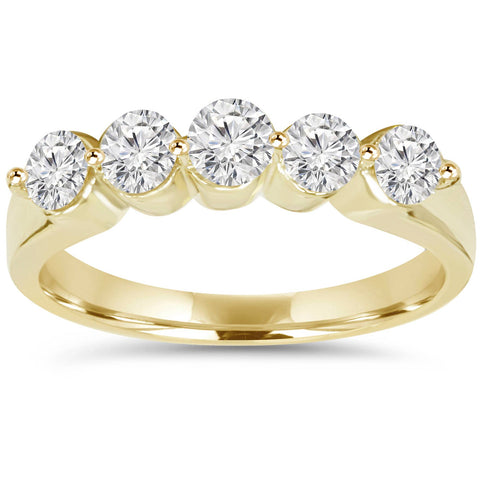 3/4ct 5-Stone Diamond Wedding Ring Yellow Gold Single Prong Stackable Band