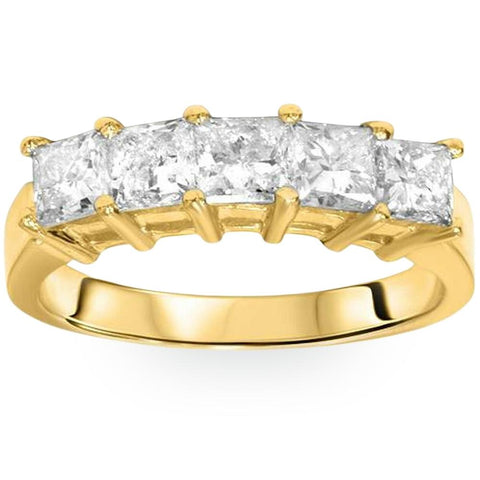 2Ct Princess Cut Diamond Wedding Ring Five Stone 14k Yellow Gold