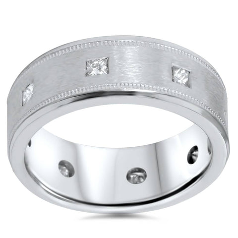 3/4ct Princess Cut Diamond Comfort Fit Wedding Ring 14K White Gold
