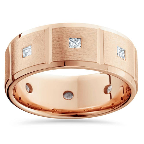 3/4ct Princess Cut Mens Comfort Fit Diamond Ring 14K Rose Gold