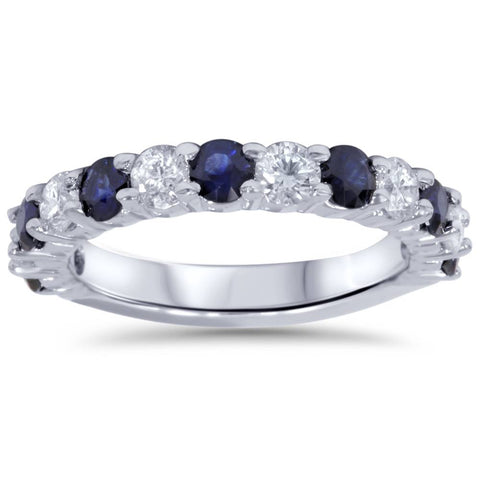 2ct Diamond & Blue Sapphire Wedding Ring 14K White Gold
