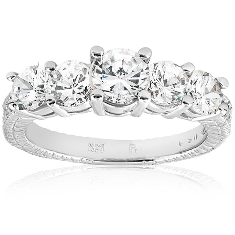 Vintage 2 1/2 cttw Graduated Diamond Engagement 14K White Gold Ring Enhanced