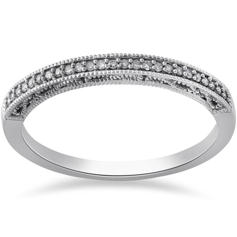 1/10ct Vintage Diamond Wedding Ring 10K White Gold