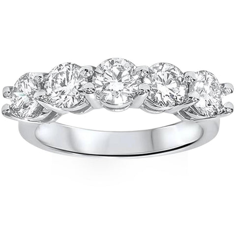 G/VS 2 Carat 5-Stone Round Lab Created 100% Diamond Wedding Ring 14K White Gold